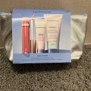 Bare Minerals Merry and Bright 3 piece Skincare,Makeup,and Bag Set, Brand New!!
